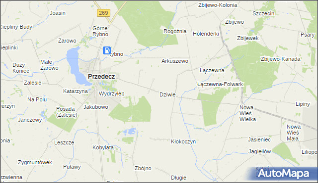 mapa Dziwie, Dziwie na mapie Targeo