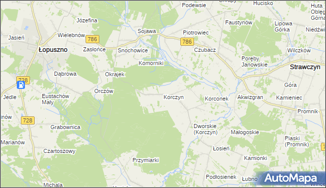 mapa Korczyn gmina Strawczyn, Korczyn gmina Strawczyn na mapie Targeo