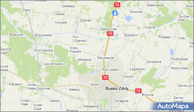 mapa Mikułowice gmina Busko-Zdrój, Mikułowice gmina Busko-Zdrój na mapie Targeo