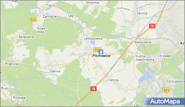 mapa Pilchowice powiat gliwicki, Pilchowice powiat gliwicki na mapie Targeo