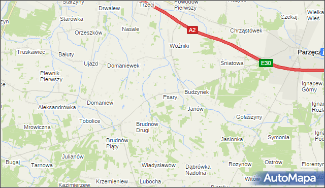 mapa Psary gmina Dalików, Psary gmina Dalików na mapie Targeo