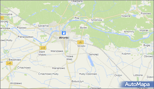 mapa Stróżki gmina Wronki, Stróżki gmina Wronki na mapie Targeo