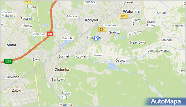 mapa Turów gmina Wołomin, Turów gmina Wołomin na mapie Targeo