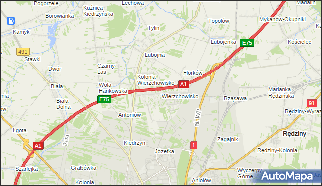 mapa Wierzchowisko gmina Mykanów, Wierzchowisko gmina Mykanów na mapie Targeo