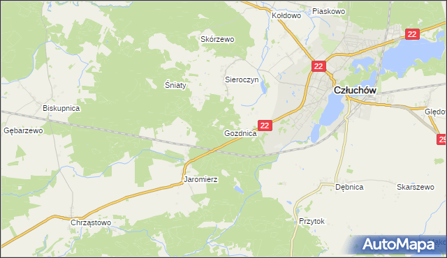 mapa Gozdnica gmina Człuchów, Gozdnica gmina Człuchów na mapie Targeo