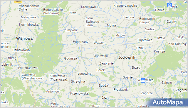 mapa Janowice gmina Jodłownik, Janowice gmina Jodłownik na mapie Targeo