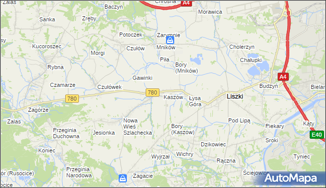 mapa Kaszów gmina Liszki, Kaszów gmina Liszki na mapie Targeo