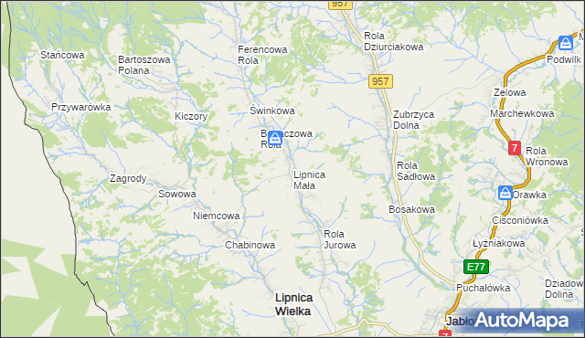 mapa Lipnica Mała, Lipnica Mała na mapie Targeo