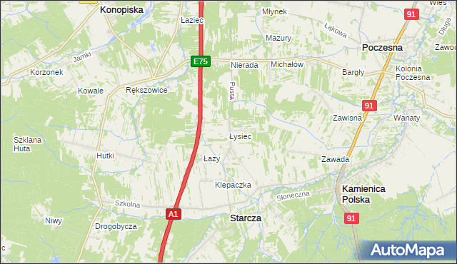 mapa Łysiec, Łysiec na mapie Targeo