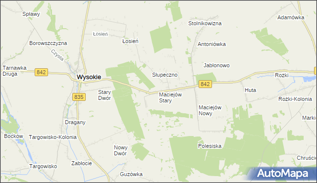 mapa Maciejów Stary gmina Wysokie, Maciejów Stary gmina Wysokie na mapie Targeo