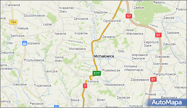 mapa Michałowice powiat krakowski, Michałowice powiat krakowski na mapie Targeo