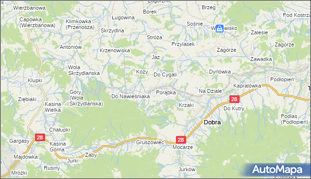 mapa Porąbka gmina Dobra, Porąbka gmina Dobra na mapie Targeo