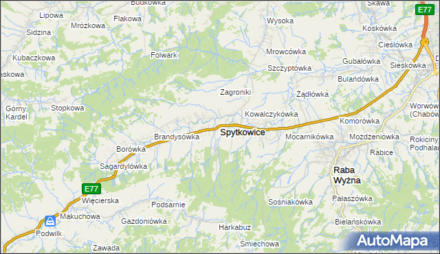 mapa Spytkowice powiat nowotarski, Spytkowice powiat nowotarski na mapie Targeo