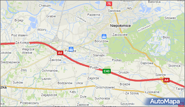 mapa Staniątki, Staniątki na mapie Targeo