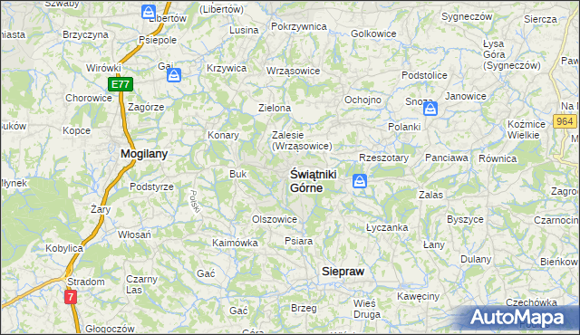 mapa Świątniki Górne, Świątniki Górne na mapie Targeo