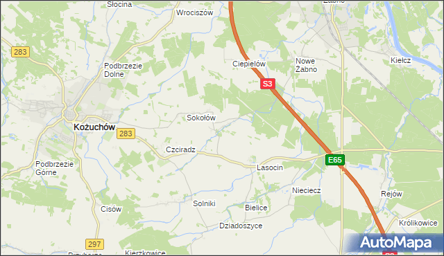 mapa Drwalewice gmina Kożuchów, Drwalewice gmina Kożuchów na mapie Targeo