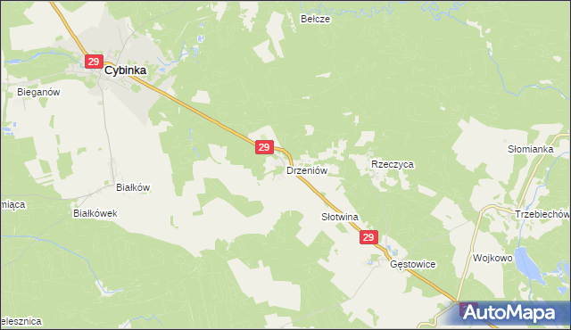 mapa Drzeniów gmina Cybinka, Drzeniów gmina Cybinka na mapie Targeo