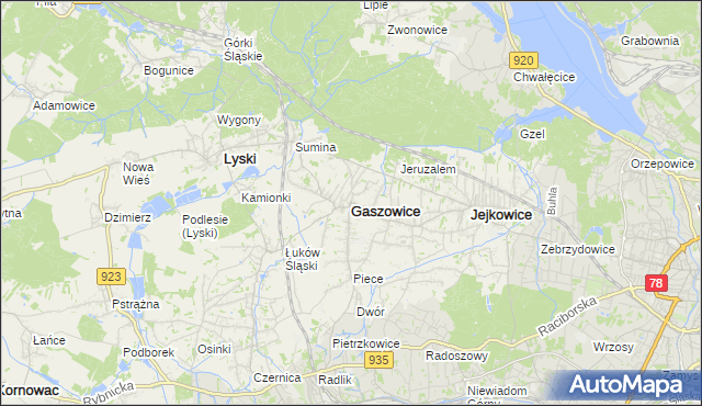 mapa Gaszowice powiat rybnicki, Gaszowice powiat rybnicki na mapie Targeo