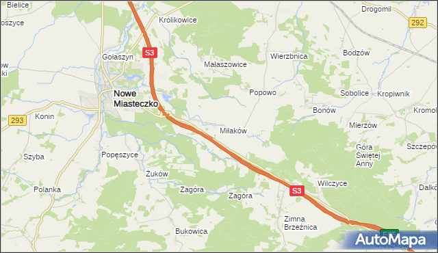 mapa Miłaków gmina Nowe Miasteczko, Miłaków gmina Nowe Miasteczko na mapie Targeo