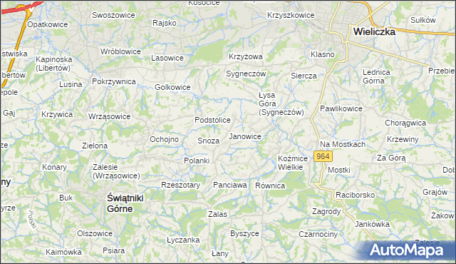 mapa Janowice gmina Wieliczka, Janowice gmina Wieliczka na mapie Targeo