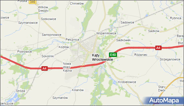 mapa Kąty Wrocławskie, Kąty Wrocławskie na mapie Targeo