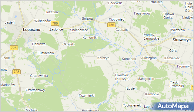 mapa Korczyn gmina Strawczyn, Korczyn gmina Strawczyn na mapie Targeo