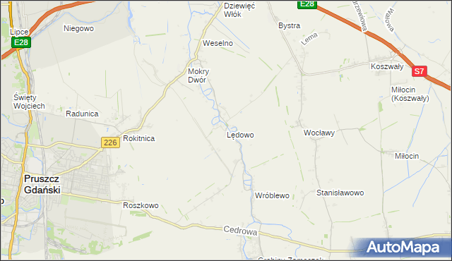 mapa Lędowo gmina Pruszcz Gdański, Lędowo gmina Pruszcz Gdański na mapie Targeo