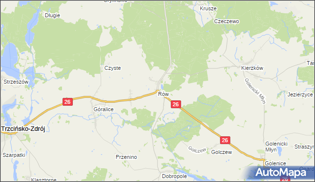 mapa Rów gmina Myślibórz, Rów gmina Myślibórz na mapie Targeo