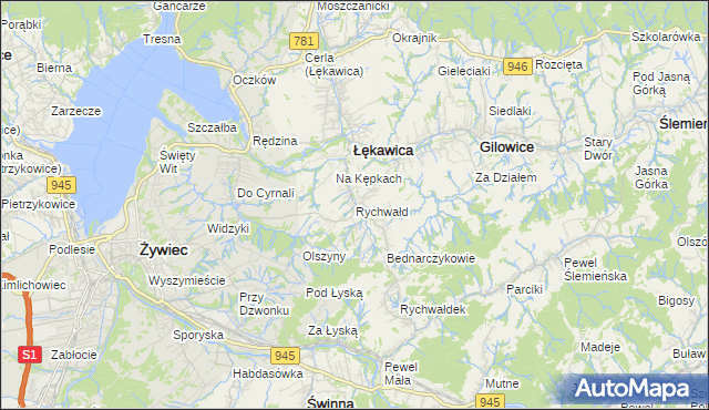 mapa Rychwałd gmina Gilowice, Rychwałd gmina Gilowice na mapie Targeo