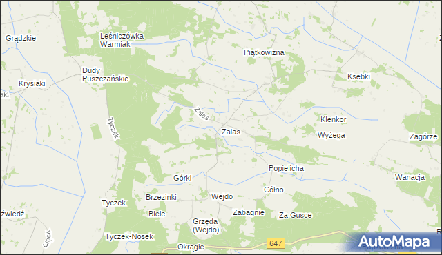 mapa Zalas gmina Łyse, Zalas gmina Łyse na mapie Targeo