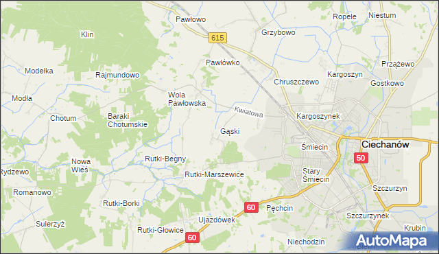 mapa Gąski gmina Ciechanów, Gąski gmina Ciechanów na mapie Targeo