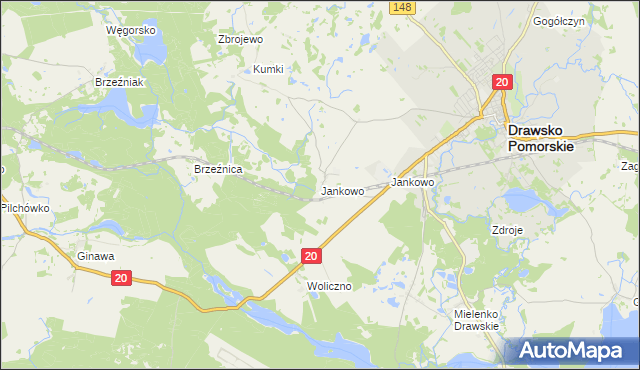 mapa Jankowo gmina Drawsko Pomorskie, Jankowo gmina Drawsko Pomorskie na mapie Targeo