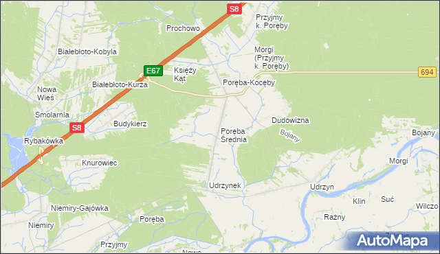 mapa Poręba Średnia, Poręba Średnia na mapie Targeo