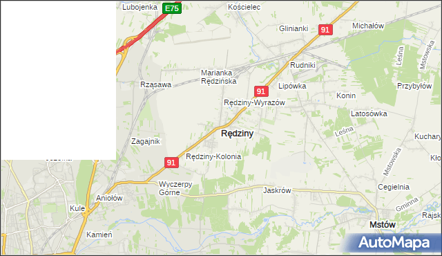 mapa Rędziny powiat częstochowski, Rędziny powiat częstochowski na mapie Targeo