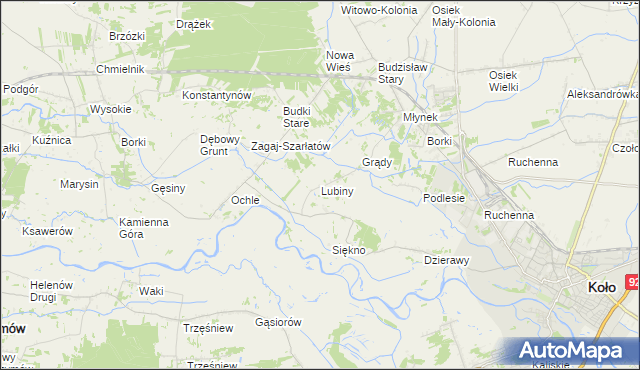 mapa Lubiny gmina Koło, Lubiny gmina Koło na mapie Targeo