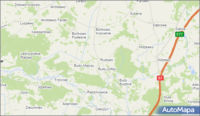 mapa Rudowo gmina Strzegowo, Rudowo gmina Strzegowo na mapie Targeo