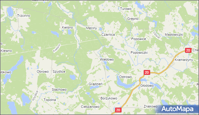 mapa Wałdowo gmina Miastko, Wałdowo gmina Miastko na mapie Targeo