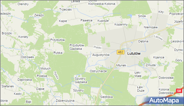 mapa Augustynów gmina Lututów, Augustynów gmina Lututów na mapie Targeo