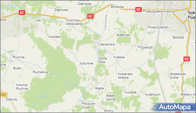 mapa Dolne Pole gmina Sokołów Podlaski, Dolne Pole gmina Sokołów Podlaski na mapie Targeo