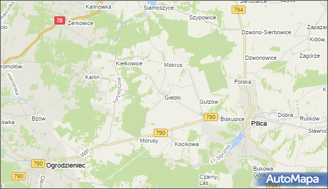 mapa Giebło, Giebło na mapie Targeo