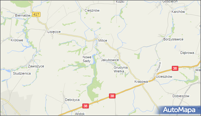 mapa Jakubowice gmina Pawłowiczki, Jakubowice gmina Pawłowiczki na mapie Targeo