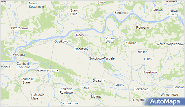 mapa Sokołowo Włościańskie, Sokołowo Włościańskie na mapie Targeo