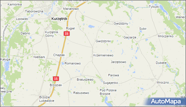 mapa Krzemieniewo gmina Kurzętnik, Krzemieniewo gmina Kurzętnik na mapie Targeo