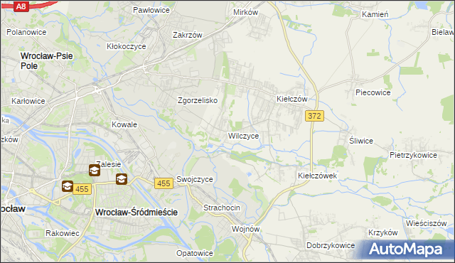 mapa Wilczyce gmina Długołęka, Wilczyce gmina Długołęka na mapie Targeo