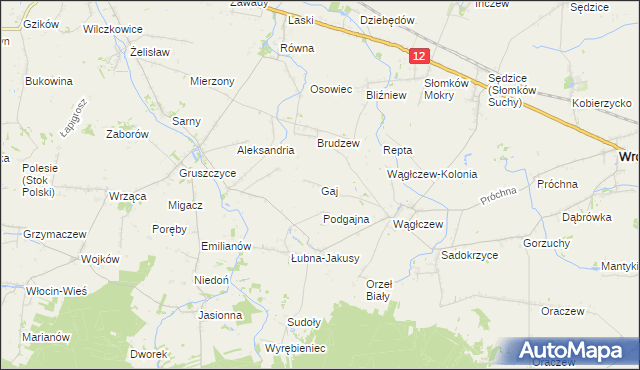 mapa Gaj gmina Wróblew, Gaj gmina Wróblew na mapie Targeo