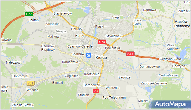 mapa Kielc, Kielce na mapie Targeo