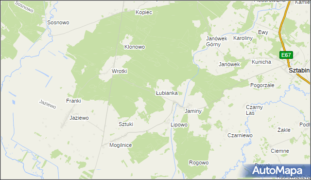 mapa Łubianka gmina Sztabin, Łubianka gmina Sztabin na mapie Targeo