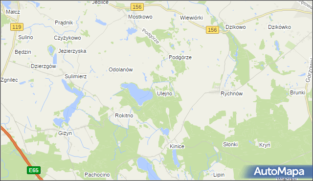 mapa Ulejno gmina Nowogródek Pomorski, Ulejno gmina Nowogródek Pomorski na mapie Targeo