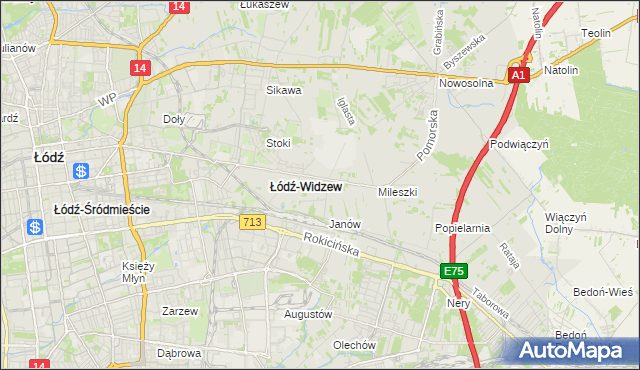 mapa Widzew, Widzew na mapie Targeo
