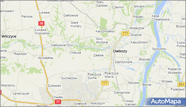 mapa Zalesie gmina Dwikozy, Zalesie gmina Dwikozy na mapie Targeo
